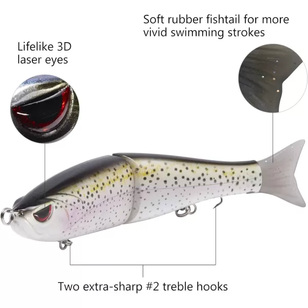 Bassdash SwimShad Glide Baits Jointed Swimbait Bass Pike Salmon Trout Muskie Fishing LureRainbow Trout