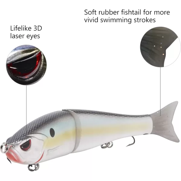 Bassdash SwimShad Glide Baits Jointed Swimbait Bass Pike Salmon Trout Muskie Fishing LureThreadfin