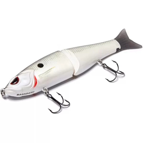 Bassdash SwimShad Glide Baits Jointed Swimbait Bass Pike Salmon Trout Muskie Fishing LureWhite Shad