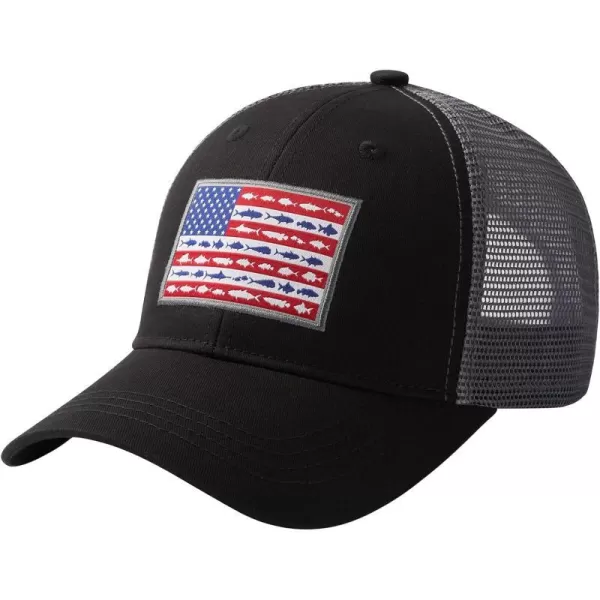 BASSDASH Altimate Fishing Hat Mesh Back for Men Women Adjustable Baseball Trucker CapBlackFish Flag