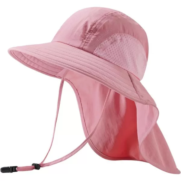 BASSDASH Kids UPF 50 Wide Brim Sun Hat with Neck Flap Lightweight Cooling Performance Toddler Girls Boys Outdoor Play HatsPink