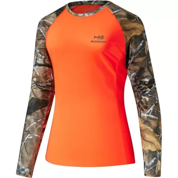 BASSDASH Womens Camo Hunting Shirt Long Sleeve UPF 50 Sun Protection Performance Tee Fishing HikingBlaze OrangeAutumn Forest