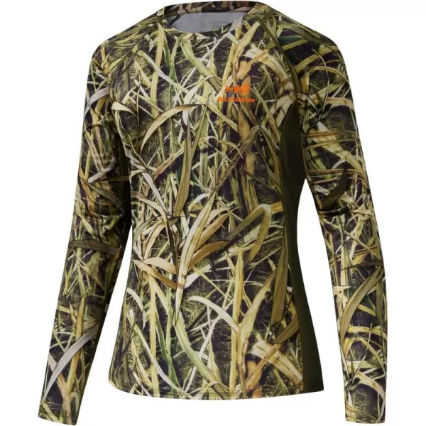 BASSDASH Womens Camo Hunting Shirt Long Sleeve UPF 50 Sun Protection Performance Tee Fishing HikingReeds