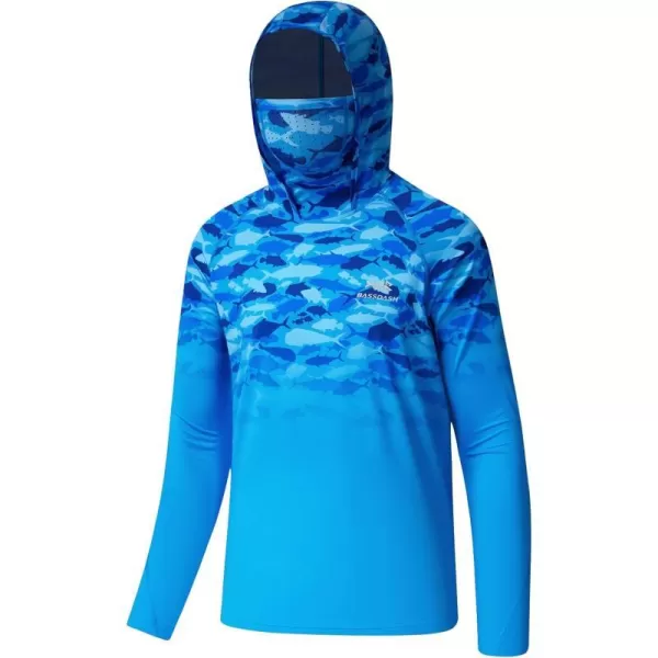 BASSDASH Youth UPF 50 Hooded Shirts with Mask UV Neck Gaiter Sun Protection Long Sleeve T Shirt for Fishing SwimBlue Fish Gradient