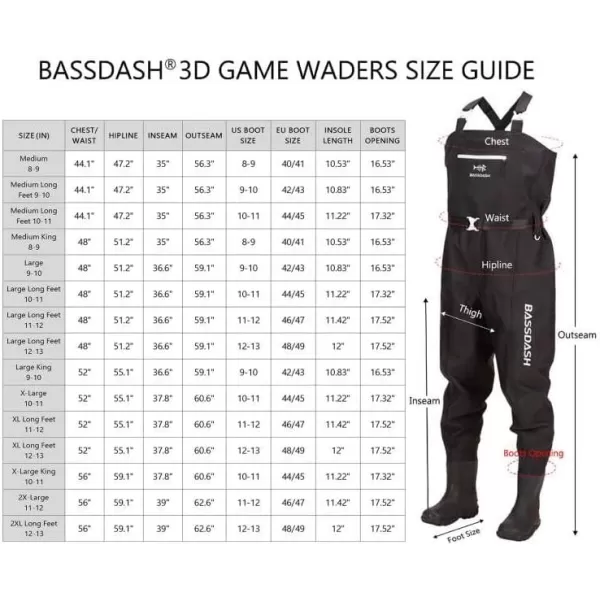 BASSDASH 3D Boot Foot Game Wader Ultra High Strength Black Plaid Nylon PVC Fishing Hunting Chest Waders for MenBlack Plaid