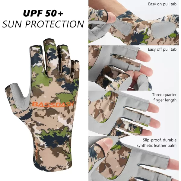 BASSDASH ALTIMATE Fishing Gloves Sun Protection Fingerless Hunting UPF 50 Mens Womens UV GlovesALTIMATE I  Highland