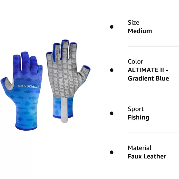 BASSDASH ALTIMATE Fishing Gloves Sun Protection Fingerless Hunting UPF 50 Mens Womens UV GlovesALTIMATE II  Gradient Blue