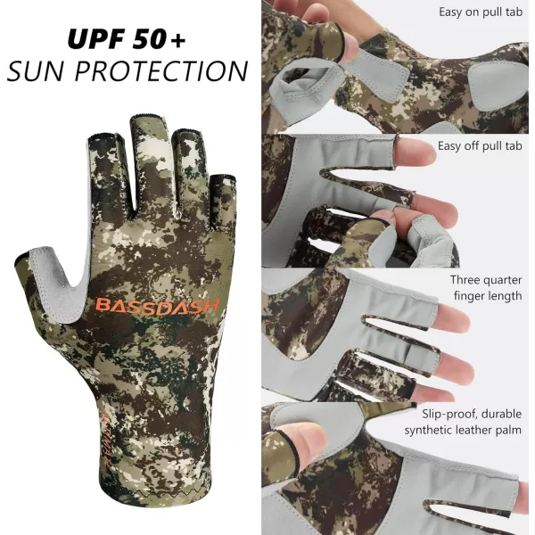 BASSDASH ALTIMATE Fishing Gloves Sun Protection Fingerless Hunting UPF 50 Mens Womens UV GlovesAltimate I  Grunge Camo