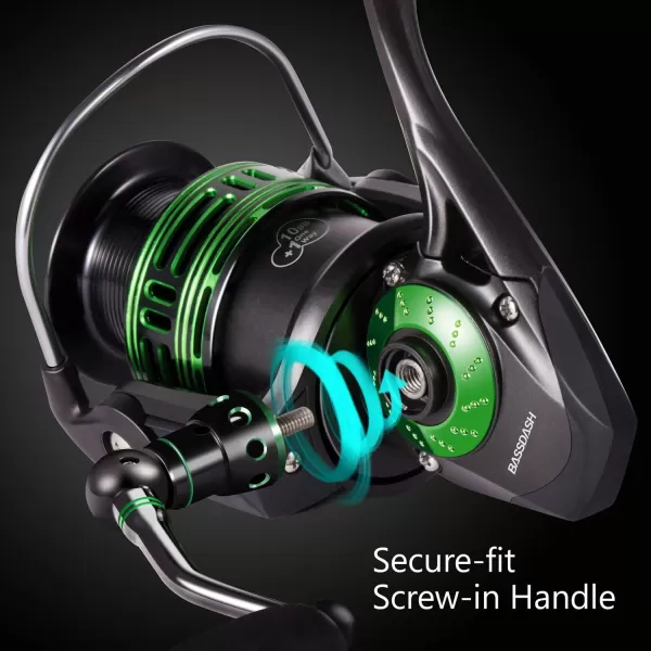 BASSDASH Alien Ultra Lightweight Carbon Spinning Fishing Reel BlueMagic Reel with Aluminum Body and Carbon Rotor Stainless Steel Bearings and Carbon Fiber Drag in 5 SizesALIEN 3000