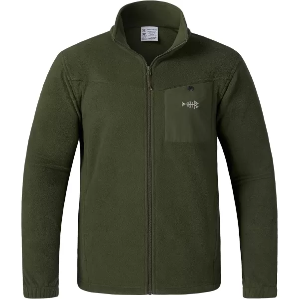 BASSDASH AllDay Mens Full Zip Fleece Jacket Soft Breathable MidWeight Polar Fleece Winter Coat with PocketsArmy Green