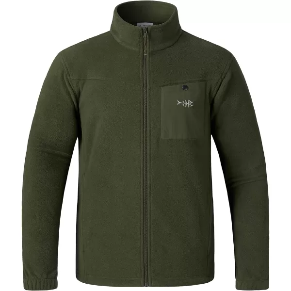 BASSDASH AllDay Mens Full Zip Fleece Jacket Soft Breathable MidWeight Polar Fleece Winter Coat with PocketsArmy Green