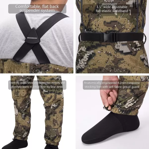 BASSDASH Breathable Ultra Lightweight Veil Camo Chest Stocking Foot Fishing Hunting Waders for MenStocking Foot