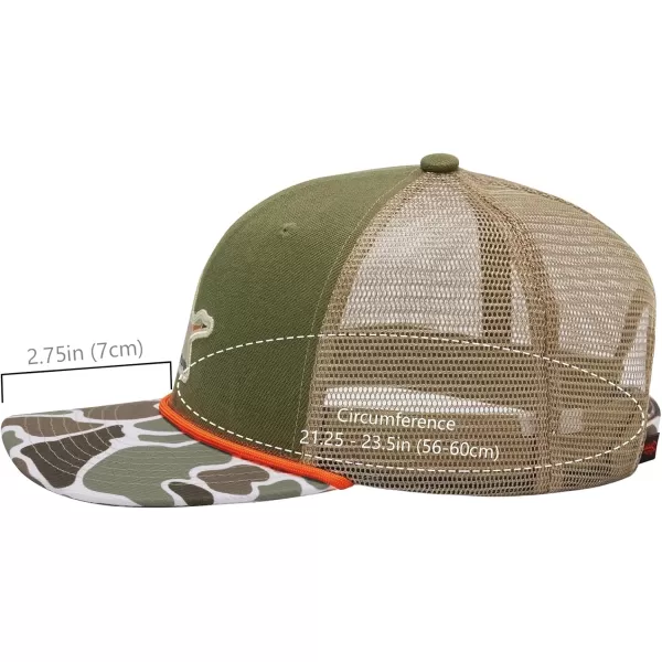 BASSDASH Camo Rope Trucker Hat Adjustable Embroidered Baseball Cap Mesh Back for Duck Deer Hunting Fly Fishing CampingArmy GreenMallard