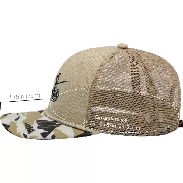 BASSDASH Camo Rope Trucker Hat Adjustable Embroidered Baseball Cap Mesh Back for Duck Deer Hunting Fly Fishing CampingKhakiFishing