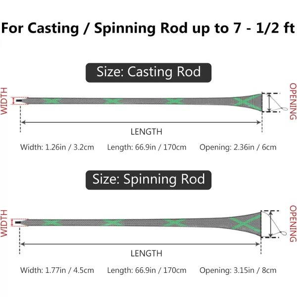 BASSDASH Casting Spinning Fishing Rod Sleeves Protective Rod Socks for Fishing Poles Up to 712ftBlack amp Green  2pcs