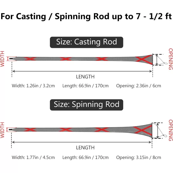 BASSDASH Casting Spinning Fishing Rod Sleeves Protective Rod Socks for Fishing Poles Up to 712ftBlack amp Red  2pcs