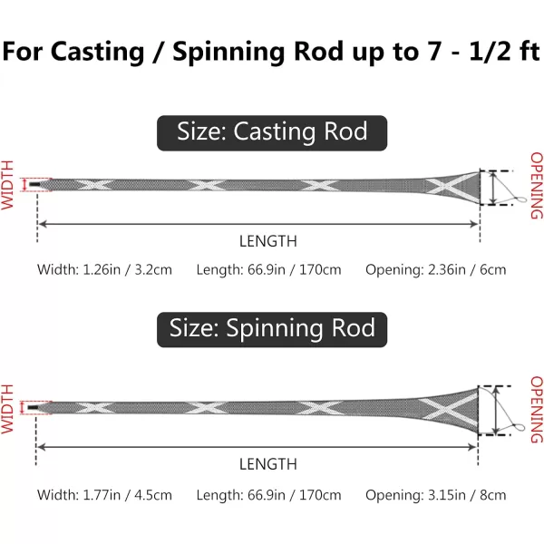 BASSDASH Casting Spinning Fishing Rod Sleeves Protective Rod Socks for Fishing Poles Up to 712ftBlack amp White  2pcs