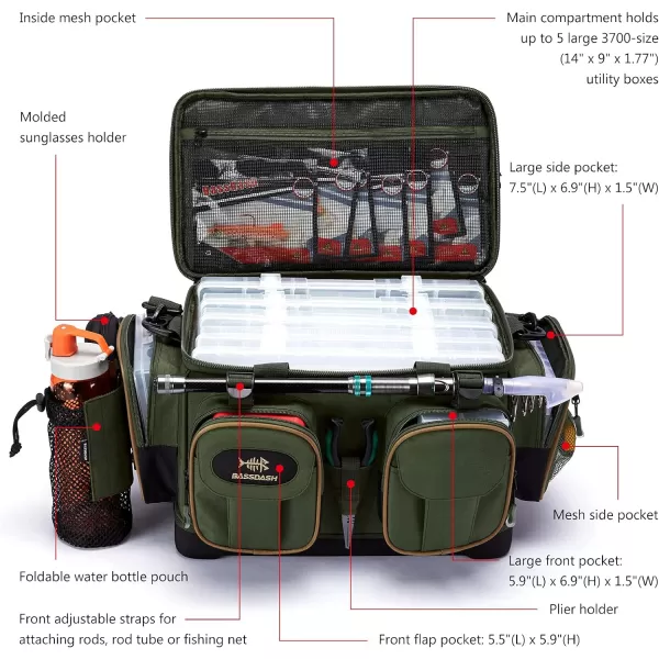 BASSDASH FP05 Fishing Tackle Shoulder Bag Water Resistant Lightweight Gear Storage Pack with Hard Molded Bottom Rain CoverBASSDASH FP05 Fishing Tackle Shoulder Bag Water Resistant Lightweight Gear Storage Pack with Hard Molded Bottom Rain Cover