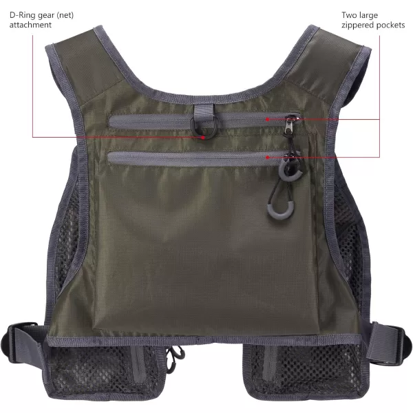 BASSDASH FV08 Ultra Lightweight Fly Fishing Vest for Men and Women Portable Chest Pack One Size Fits MostArmy Green