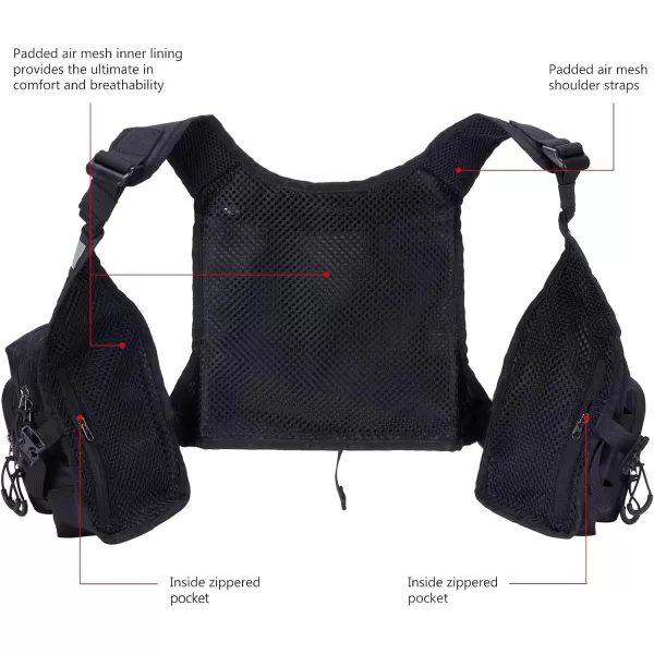 BASSDASH FV08 Ultra Lightweight Fly Fishing Vest for Men and Women Portable Chest Pack One Size Fits MostBlack