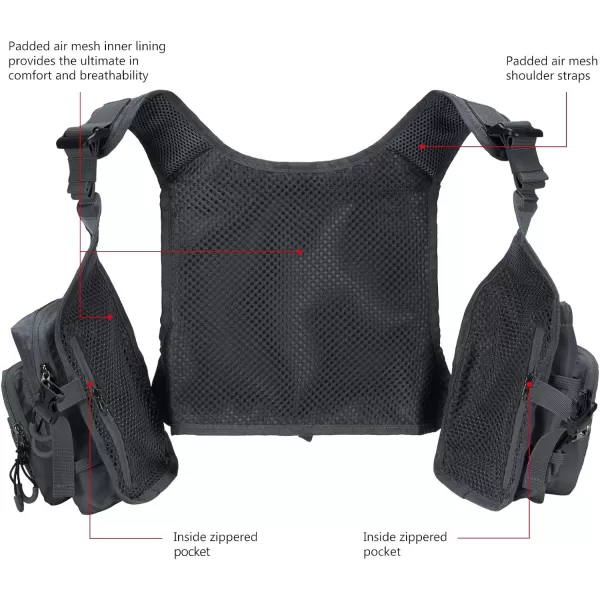 BASSDASH FV08 Ultra Lightweight Fly Fishing Vest for Men and Women Portable Chest Pack One Size Fits MostGrey