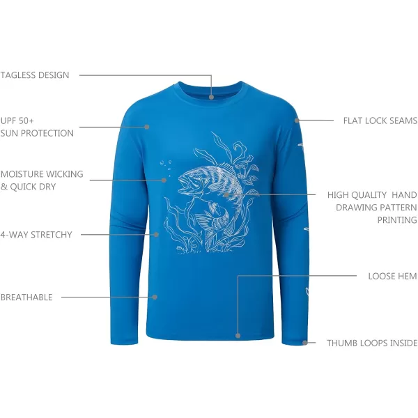 BASSDASH Fish Fishing Shirts for Men UPF 50 Funny Short Long Sleeve Bass Redfish FS16MLong Sleeveibiza Blue T  Smallmouth Bass