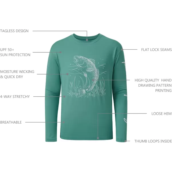 BASSDASH Fish Fishing Shirts for Men UPF 50 Funny Short Long Sleeve Bass Redfish FS16MLong Sleevelake Green T  Red Fish