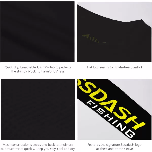 BASSDASH Fishing T Shirts for Men UV Sun Protection UPF 50 Long Sleeve Tee TShirtBlackYellow Logo