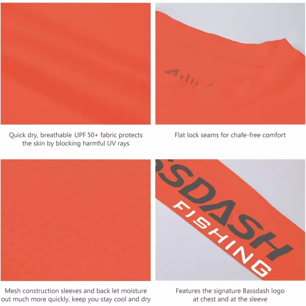 BASSDASH Fishing T Shirts for Men UV Sun Protection UPF 50 Long Sleeve Tee TShirtCoral RedDark Grey Logo