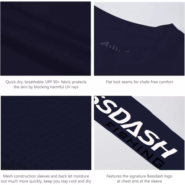 BASSDASH Fishing T Shirts for Men UV Sun Protection UPF 50 Long Sleeve Tee TShirtDark BlueWhite Logo