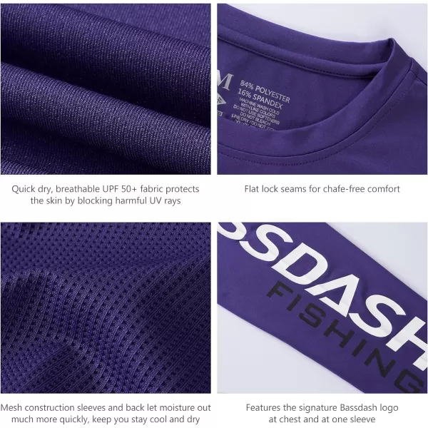 BASSDASH Fishing T Shirts for Men UV Sun Protection UPF 50 Long Sleeve Tee TShirtPurpleWhite Logo