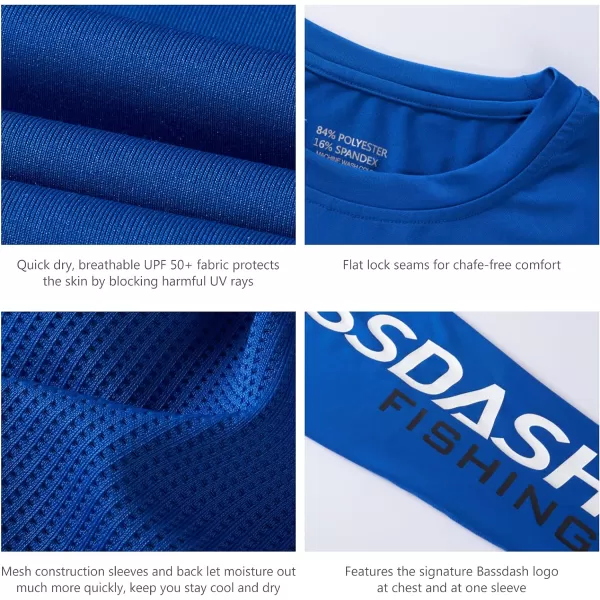 BASSDASH Fishing T Shirts for Men UV Sun Protection UPF 50 Long Sleeve Tee TShirtRoyal BlueWhite Logo