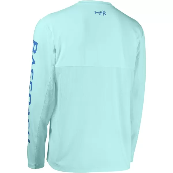 BASSDASH Fishing T Shirts for Men UV Sun Protection UPF 50 Long Sleeve Tee TShirtSeafoamVivid Blue Logo