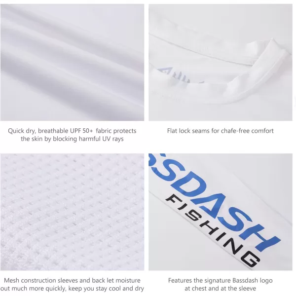 BASSDASH Fishing T Shirts for Men UV Sun Protection UPF 50 Long Sleeve Tee TShirtWhiteVivid Blue Logo