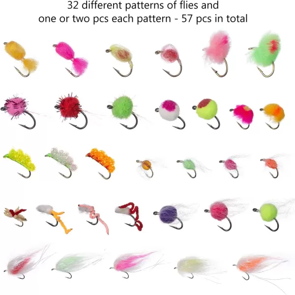 BASSDASH Fly Fishing Flies Kit Fly Assortment Trout Bass Fishing with Fly Box 366472768096pcs with DryWet Flies Nymphs Streamers Popper57 pcs assorted steelheadsalmontrout flies