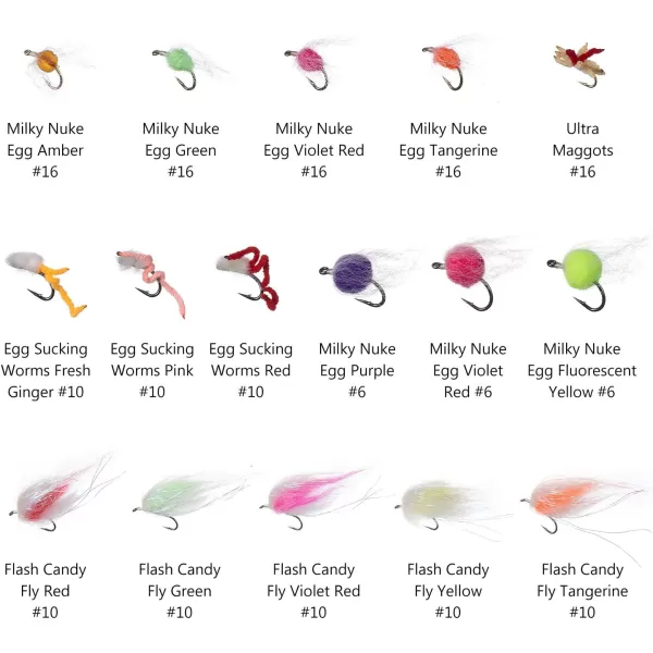 BASSDASH Fly Fishing Flies Kit Fly Assortment Trout Bass Fishing with Fly Box 366472768096pcs with DryWet Flies Nymphs Streamers Popper57 pcs assorted steelheadsalmontrout flies