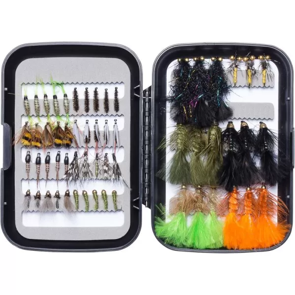 BASSDASH Fly Fishing Flies Kit Fly Assortment Trout Bass Fishing with Fly Box 366472768096pcs with DryWet Flies Nymphs Streamers Popper58 pcs assorted trout flies