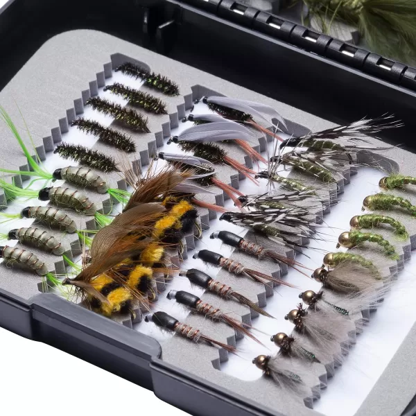 BASSDASH Fly Fishing Flies Kit Fly Assortment Trout Bass Fishing with Fly Box 366472768096pcs with DryWet Flies Nymphs Streamers Popper58 pcs assorted trout flies