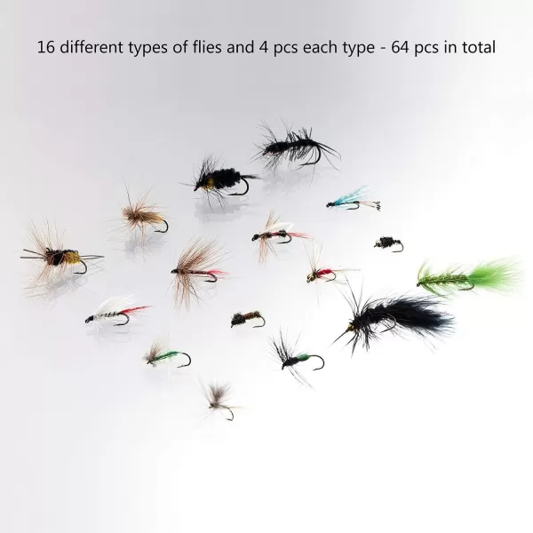 BASSDASH Fly Fishing Flies Kit Fly Assortment Trout Bass Fishing with Fly Box 366472768096pcs with DryWet Flies Nymphs Streamers Popper64 pcs assorted flies kit with waterproof fly box