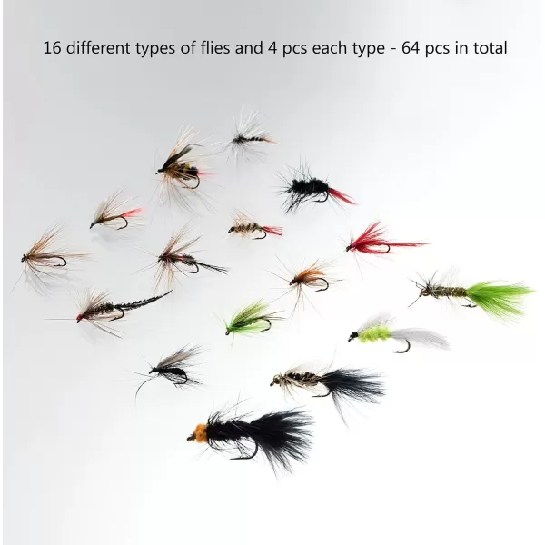 BASSDASH Fly Fishing Flies Kit Fly Assortment Trout Bass Fishing with Fly Box 366472768096pcs with DryWet Flies Nymphs Streamers Popper64 pcs assorted flies kit with magnetic fly box