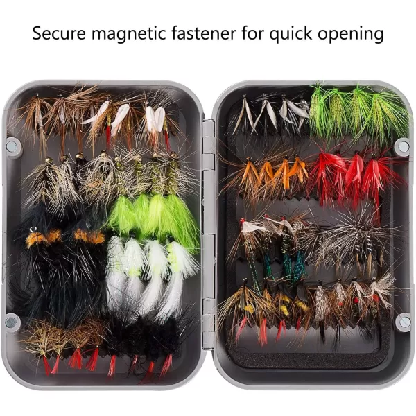 BASSDASH Fly Fishing Flies Kit Fly Assortment Trout Bass Fishing with Fly Box 366472768096pcs with DryWet Flies Nymphs Streamers Popper64 pcs assorted flies kit with magnetic fly box