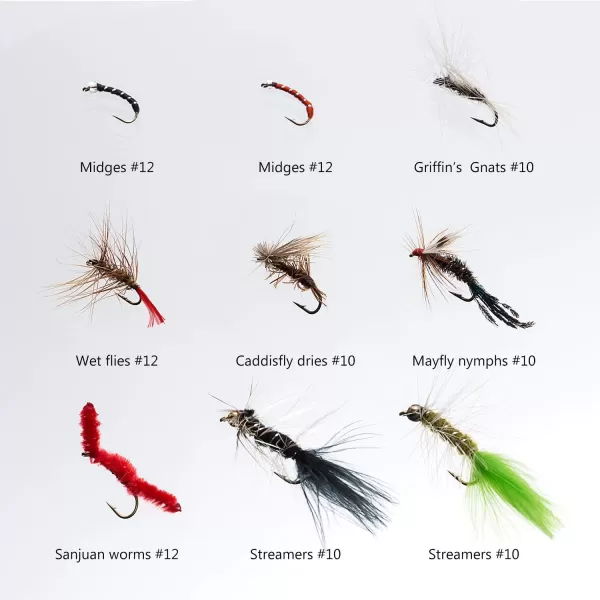 BASSDASH Fly Fishing Flies Kit Fly Assortment Trout Bass Fishing with Fly Box 366472768096pcs with DryWet Flies Nymphs Streamers Popper72 pcs assorted flies kit with waterproof fly box