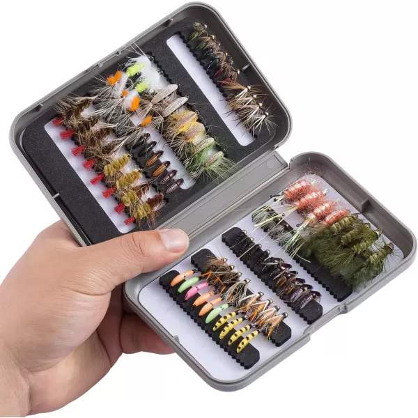 BASSDASH Fly Fishing Flies Kit Fly Assortment Trout Bass Fishing with Fly Box 366472768096pcs with DryWet Flies Nymphs Streamers Popper76 pcs assorted trout flies kit with fly box