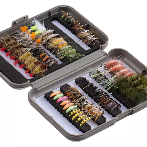 BASSDASH Fly Fishing Flies Kit Fly Assortment Trout Bass Fishing with Fly Box 366472768096pcs with DryWet Flies Nymphs Streamers Popper76 pcs assorted trout flies kit with fly box