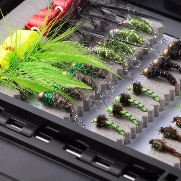 BASSDASH Fly Fishing Flies Kit Fly Assortment Trout Bass Fishing with Fly Box 366472768096pcs with DryWet Flies Nymphs Streamers Popper80 pcs assorted flies kit with waterproof fly box