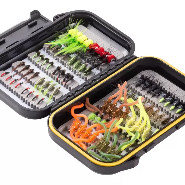 BASSDASH Fly Fishing Flies Kit Fly Assortment Trout Bass Fishing with Fly Box 366472768096pcs with DryWet Flies Nymphs Streamers Popper80 pcs assorted flies kit with waterproof fly box