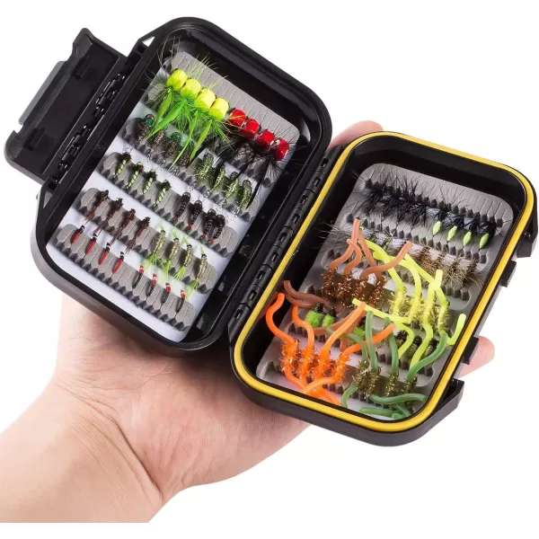 BASSDASH Fly Fishing Flies Kit Fly Assortment Trout Bass Fishing with Fly Box 366472768096pcs with DryWet Flies Nymphs Streamers Popper80 pcs assorted flies kit with waterproof fly box