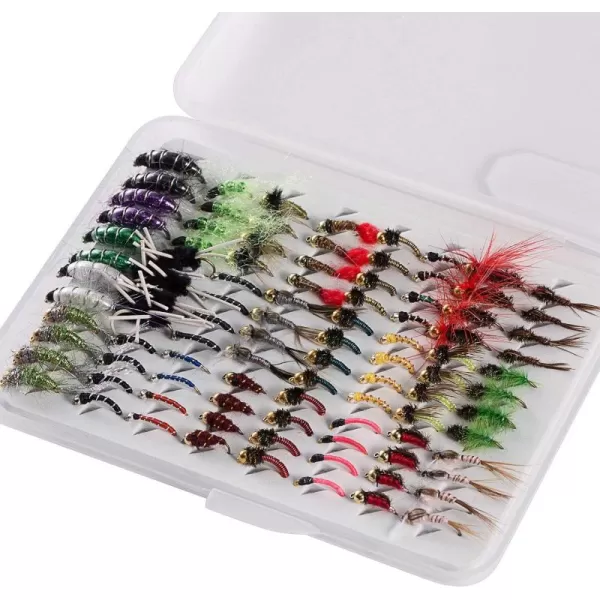 BASSDASH Fly Fishing Flies Kit Fly Assortment Trout Bass Fishing with Fly Box 366472768096pcs with DryWet Flies Nymphs Streamers Popper96 pcs nymphs kit with ultrathin fly box