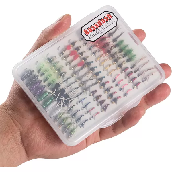 BASSDASH Fly Fishing Flies Kit Fly Assortment Trout Bass Fishing with Fly Box 366472768096pcs with DryWet Flies Nymphs Streamers Popper96 pcs nymphs kit with ultrathin fly box