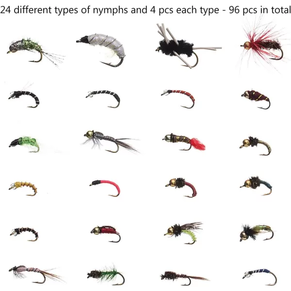 BASSDASH Fly Fishing Flies Kit Fly Assortment Trout Bass Fishing with Fly Box 366472768096pcs with DryWet Flies Nymphs Streamers Popper96 pcs nymphs kit with ultrathin fly box